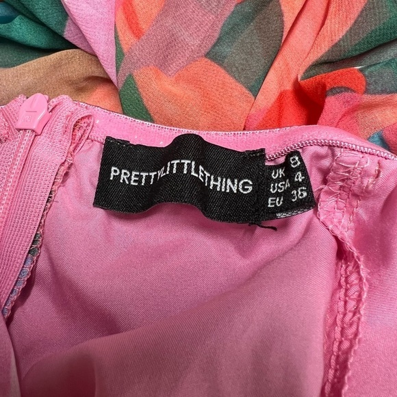 PRETTYLITTLETHING Multi Tropical Pointed Bandeau Mesh Ruched Midaxi Dress 4 - Picture 9 of 11